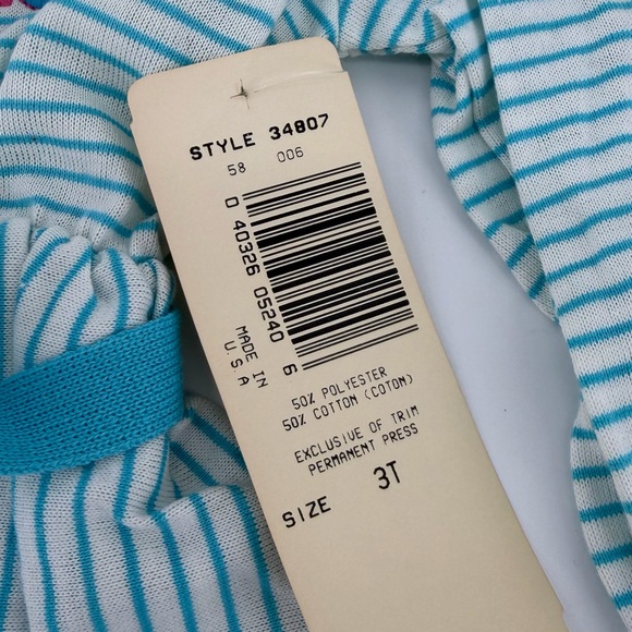 Vintage 80s 90s Health-Tex Bear on Sled Blue White Striped Dress, NWT, Girls 3T - Picture 8 of 8